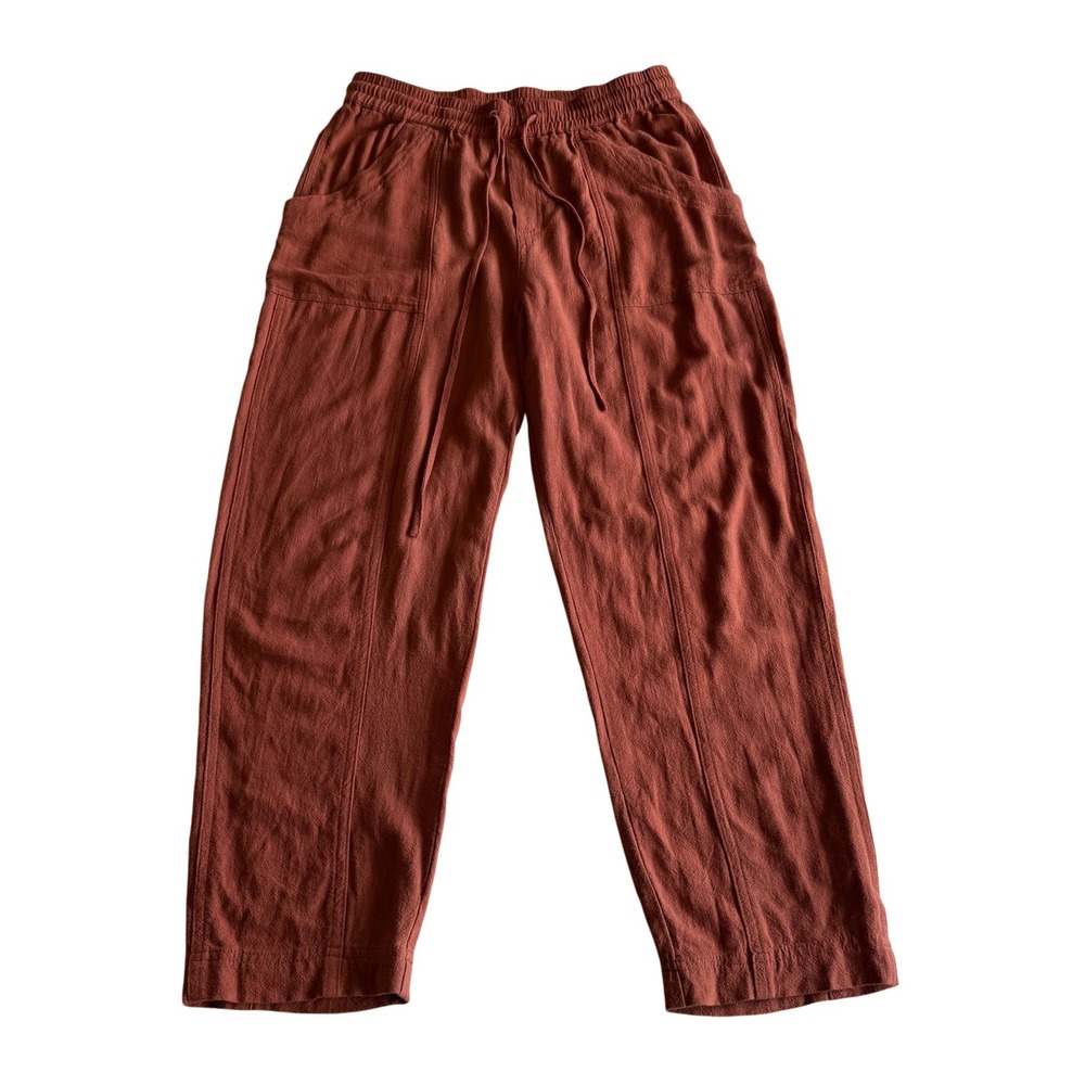 Bohme Linen Rayon Blend Pull On Drawstring Patch Pocket Terracotta Pants S‎